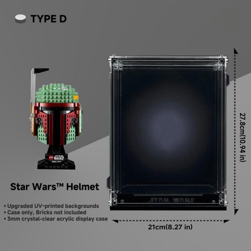 Crystal Display Case for LEGO® Star Wars Helmets – Premium UV - Printed Acrylic Protection Box - brickzonehub