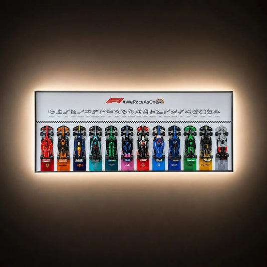 Wall Display Frame for LEGO® Speed Champions F1 | 12-Car | Grand Prix | White | 120 × 45 cm