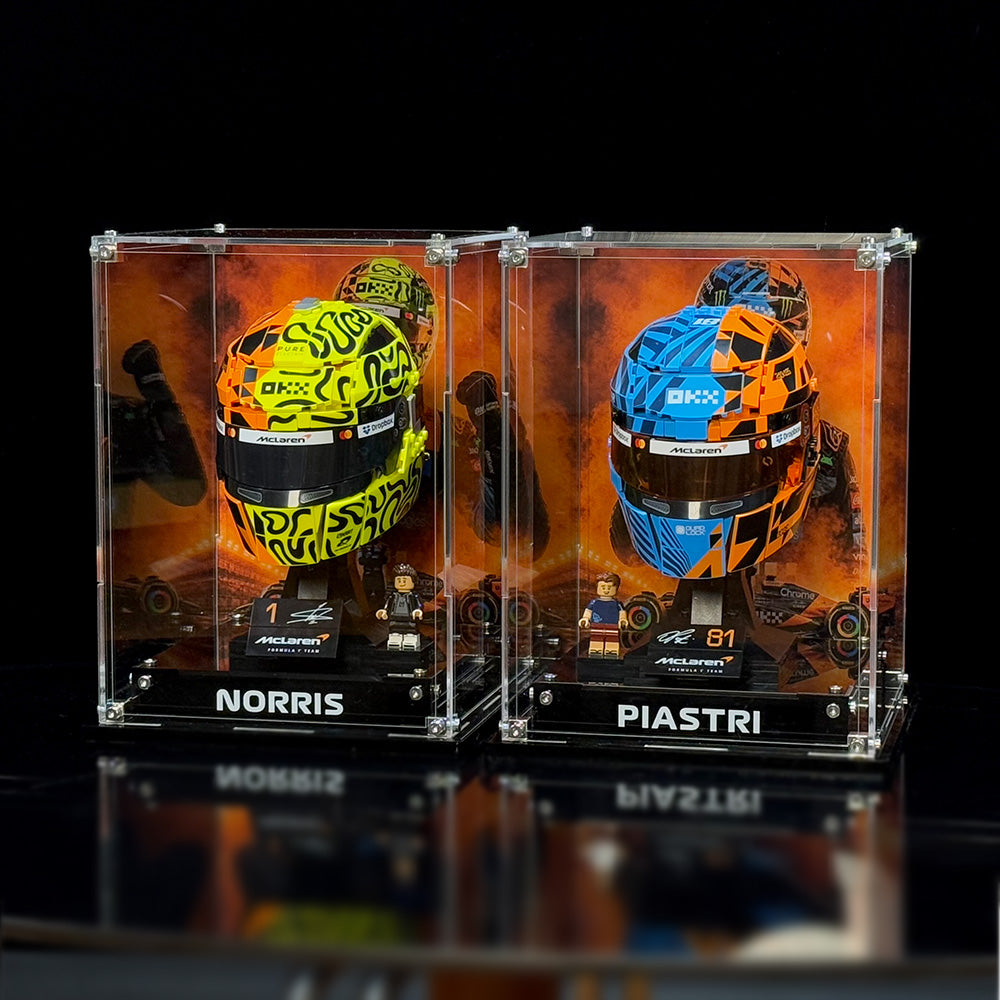Acrylic Display Case for LEGO® McLaren Mastercard F1® Team Oscar Piastri Helmet/Lando Norris Helmet 43017/43023