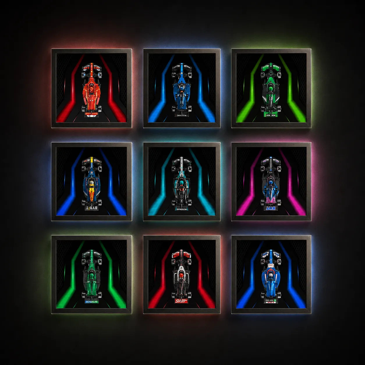 Wall-Mount Display case for LEGO® Speed F1 series | Neon Circuit（77242-77251）