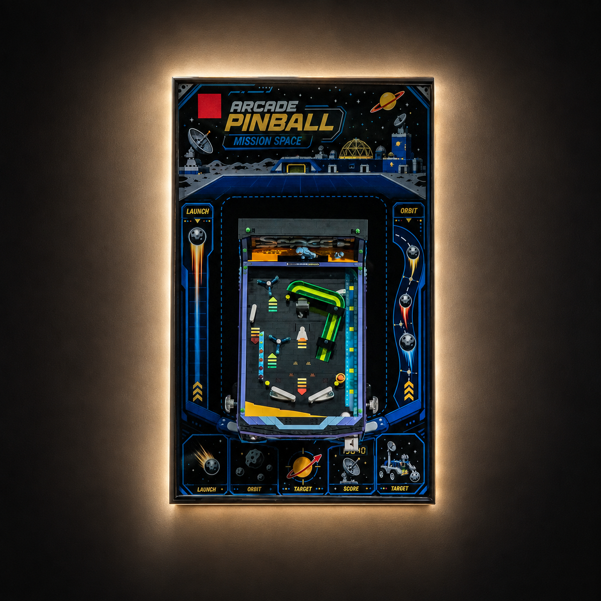 Wall Display Frame Compatible with LEGO® Arcade Pinball Machine 11374
