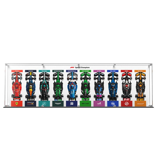 Acrylic Display Case for LEGO Speed Champions F1 Cars (1x10 Grid) - brickzonehub
