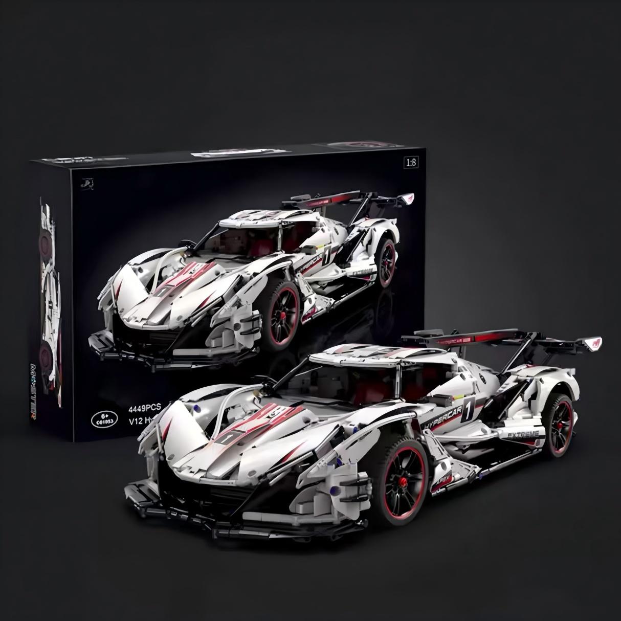 lego-MOC White V12 Hypercar Building Kit – Technic Supercar Model 1:8 Race Car-collectors-uk