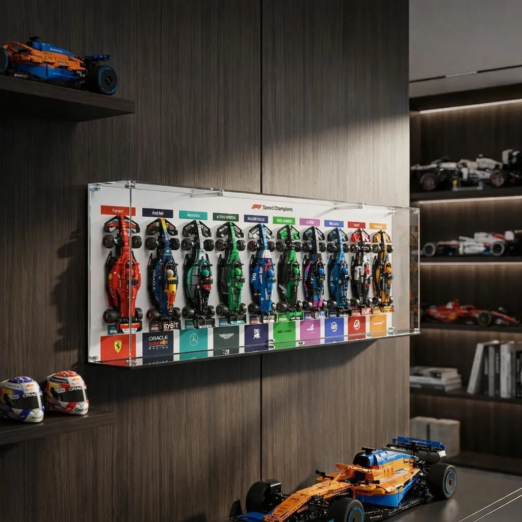 Acryl-Vitrine für LEGO Speed ​​Champions F1-Autos (1x10-Raster)