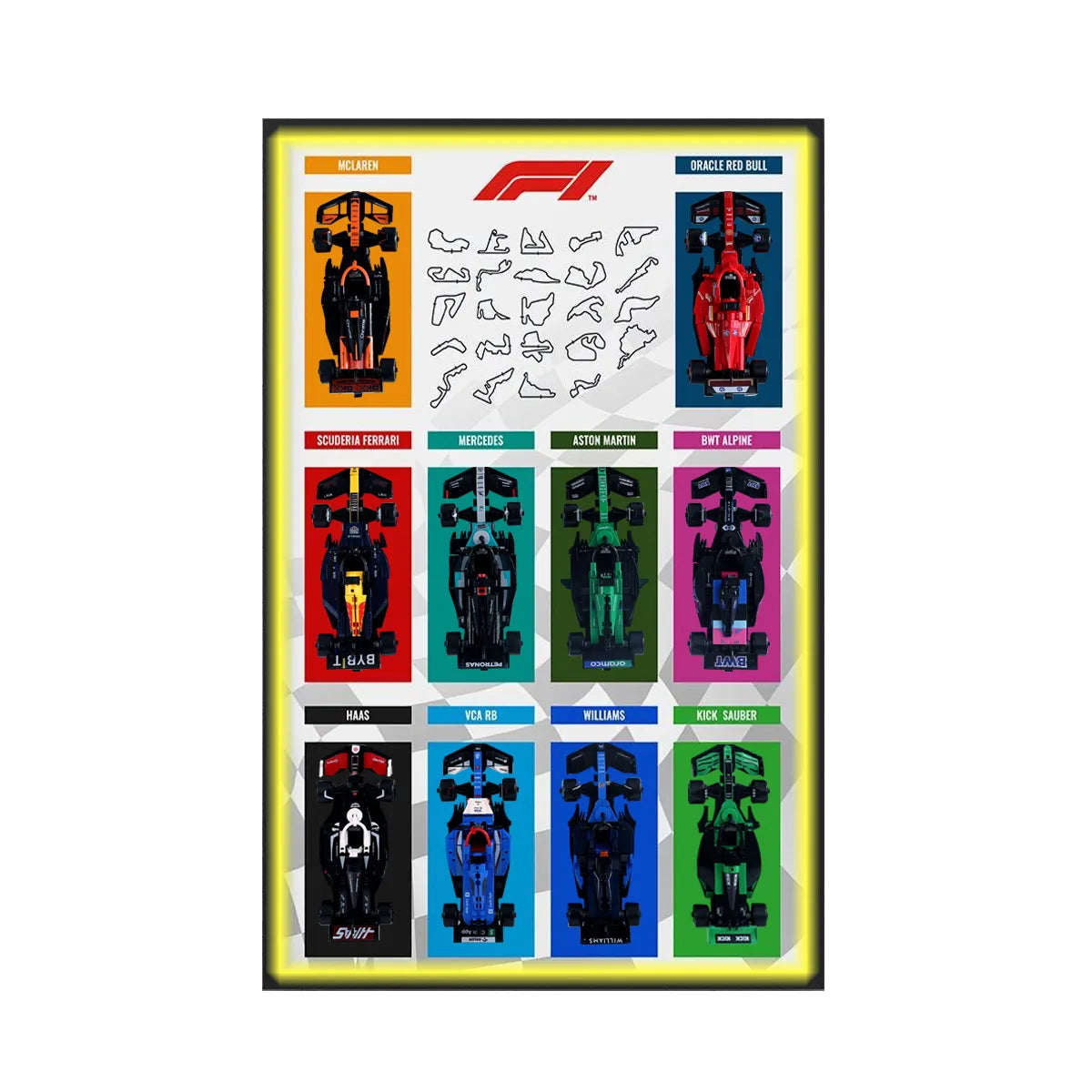 Wall Display Frame Compatible with LEGO® Speed Champions F1 Cars Style B