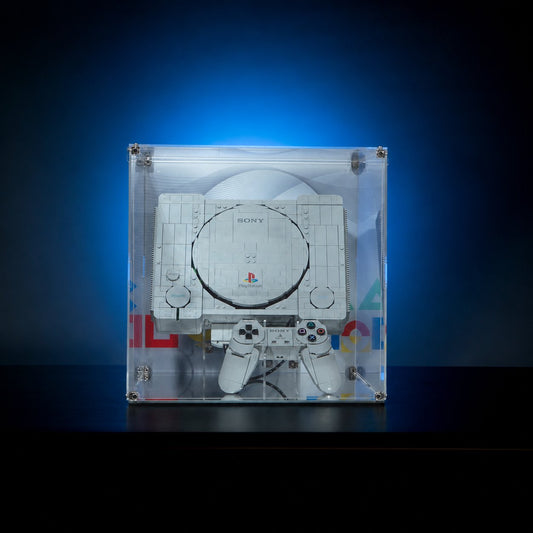 Standard Edition display case compatible with LEGO PlayStation 72306, front view