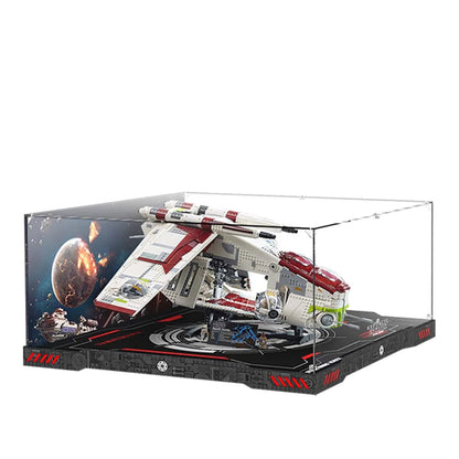 LEGO® Star Wars Republic Gunship Acrylic Display Case with Galactic Battle Backdrop 75309 - brickzonehub