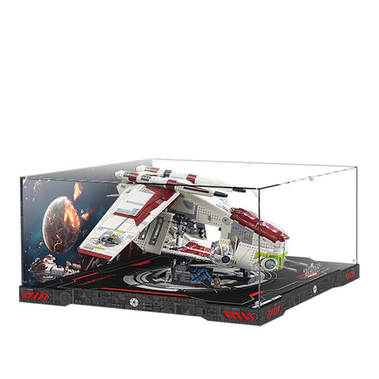 LEGO® Star Wars Republic Gunship Acrylic Display Case with Galactic Battle Backdrop 75309 - brickzonehub