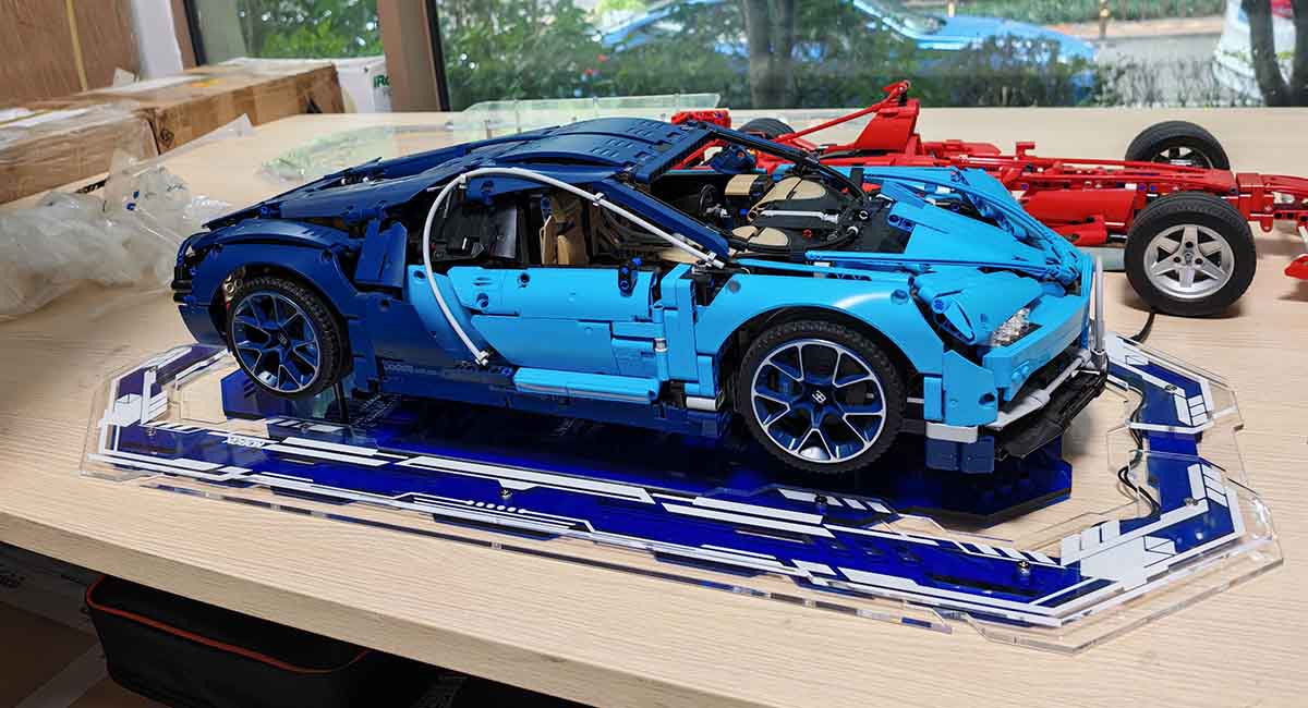 Original Design Blue Acrylic Display Frame for LEGO® Technic Bugatti Chiron 42083 - brickzonehub