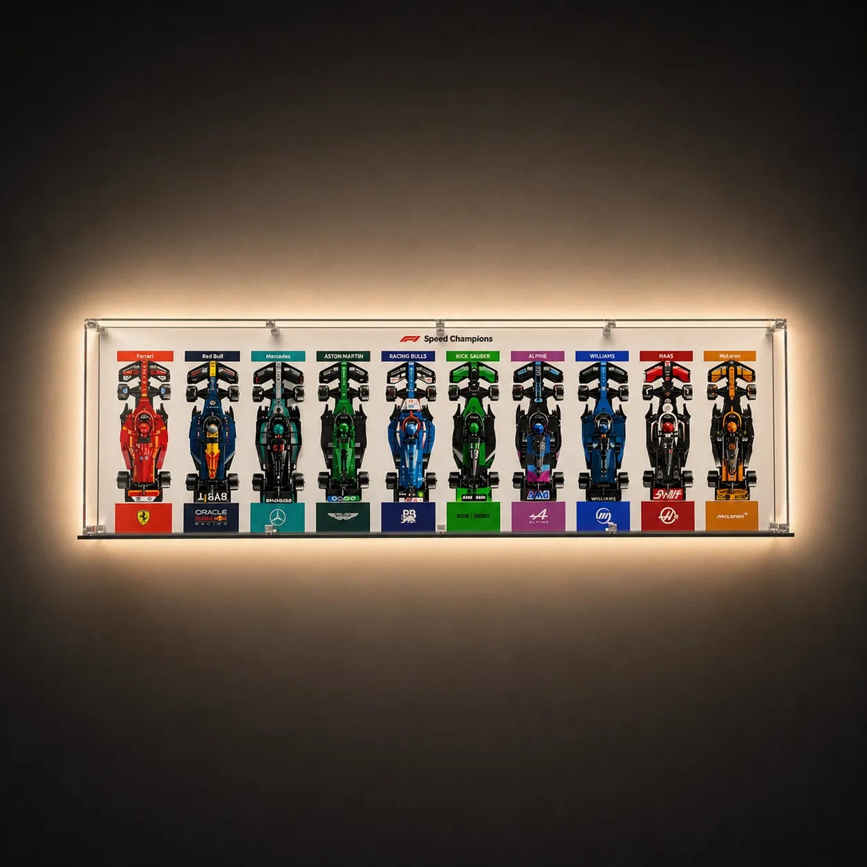 Acryl-Vitrine für LEGO Speed ​​Champions F1-Autos (1x10-Raster)