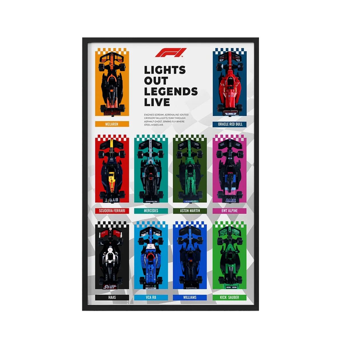 Wall Display Frame Compatible with LEGO® Speed Champions F1 Cars Style C - brickzonehub