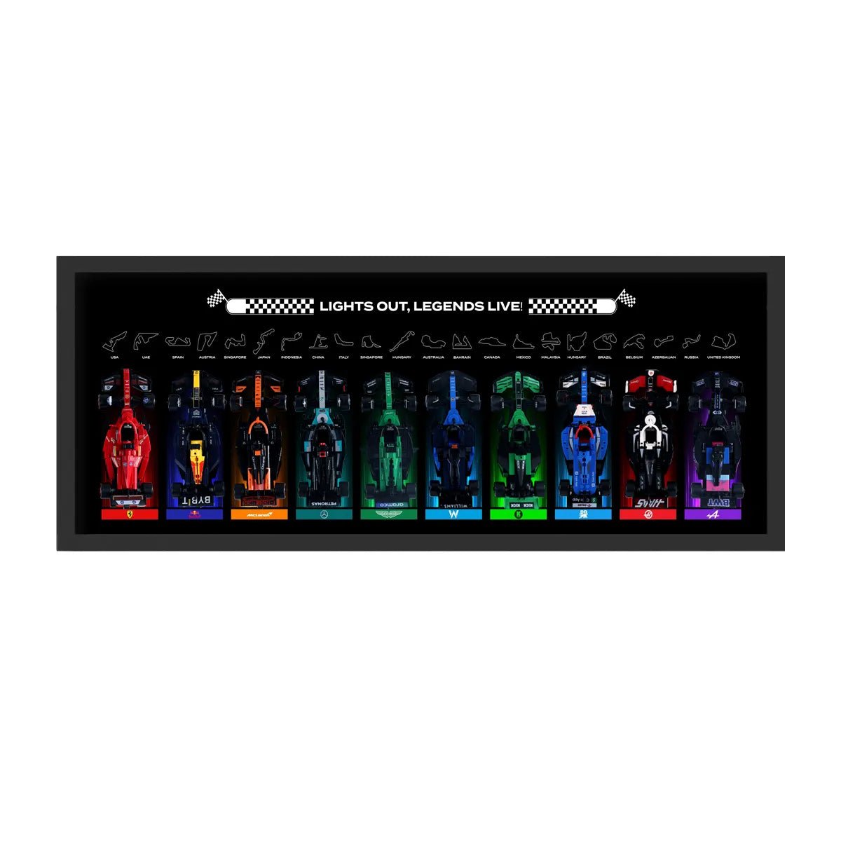 Wall - Mounted Display Frame Compatible with LEGO® Speed Champions F1 Series Style D - brickzonehub