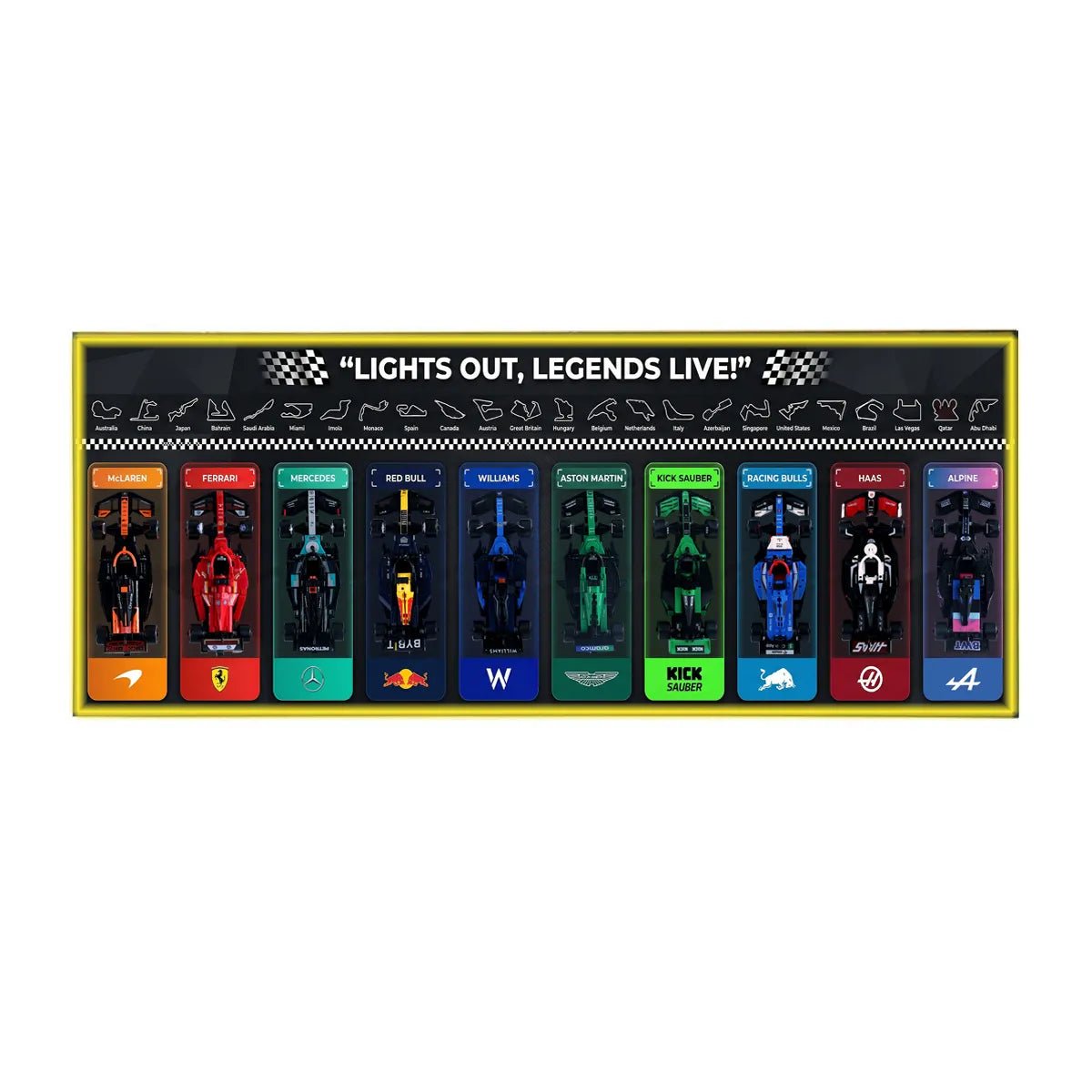 Wall - Mounted Display Frame Compatible with LEGO® Speed Champions F1 Series Style F - brickzonehub